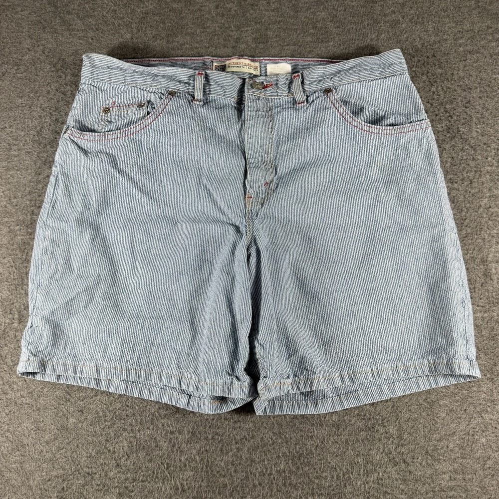 Vintage Y2K Faded Glory Stretch Denim Shorts High Rise Mom Pinstripe Shorts 14